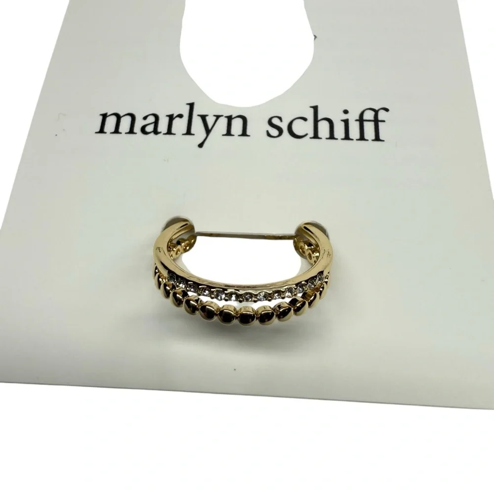 Marlyn Schiff Gold plated and silver tone Pave CZ adjustable ring, NWT